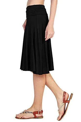 12 Ami Solid Basic Fold-Over Stretch Midi Short Skirt Black Medium