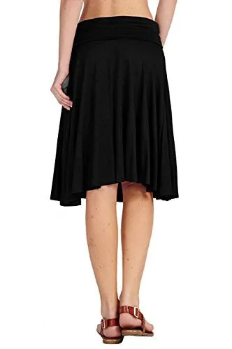 12 Ami Solid Basic Fold-Over Stretch Midi Short Skirt Black Medium