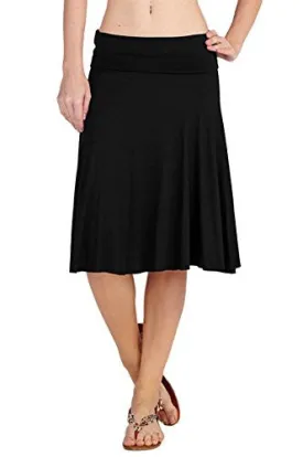 12 Ami Solid Basic Fold-Over Stretch Midi Short Skirt Black Medium