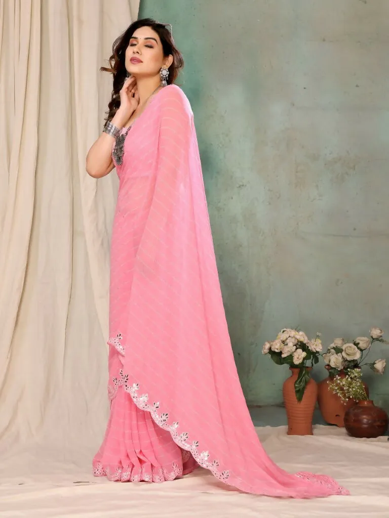 Aafreen Partywear Designer Pink Georgette Fancy Saree