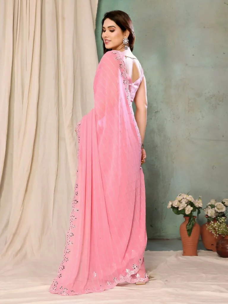 Aafreen Partywear Designer Pink Georgette Fancy Saree