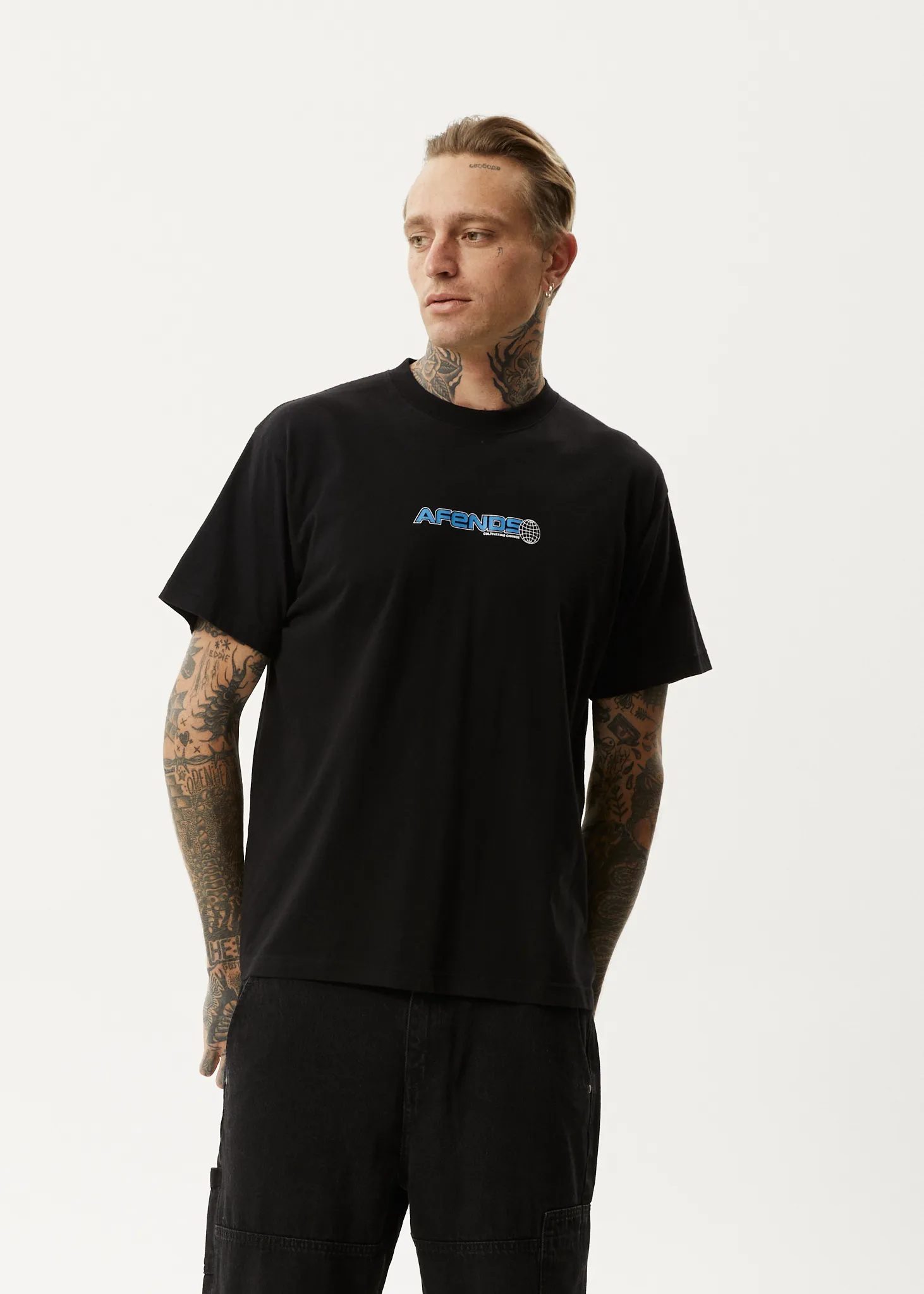 AFENDS Mens Pilot - Boxy T-Shirt - Black