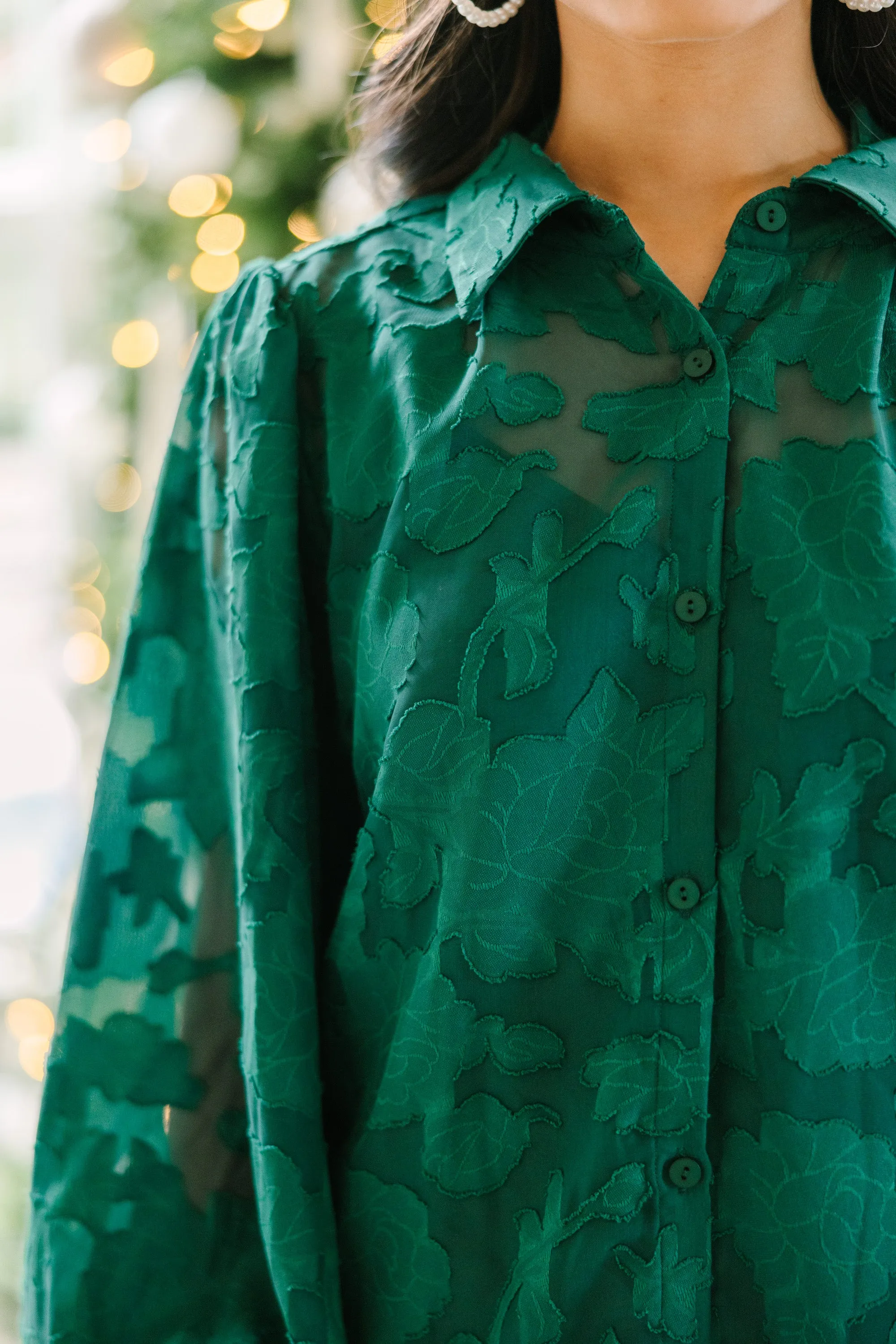 All In The Details Emerald Green Textured Blouse