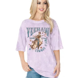 Amused By Blue Yeehaw Cowboy Overised Tee in Mineral Wash Lavender MB1672