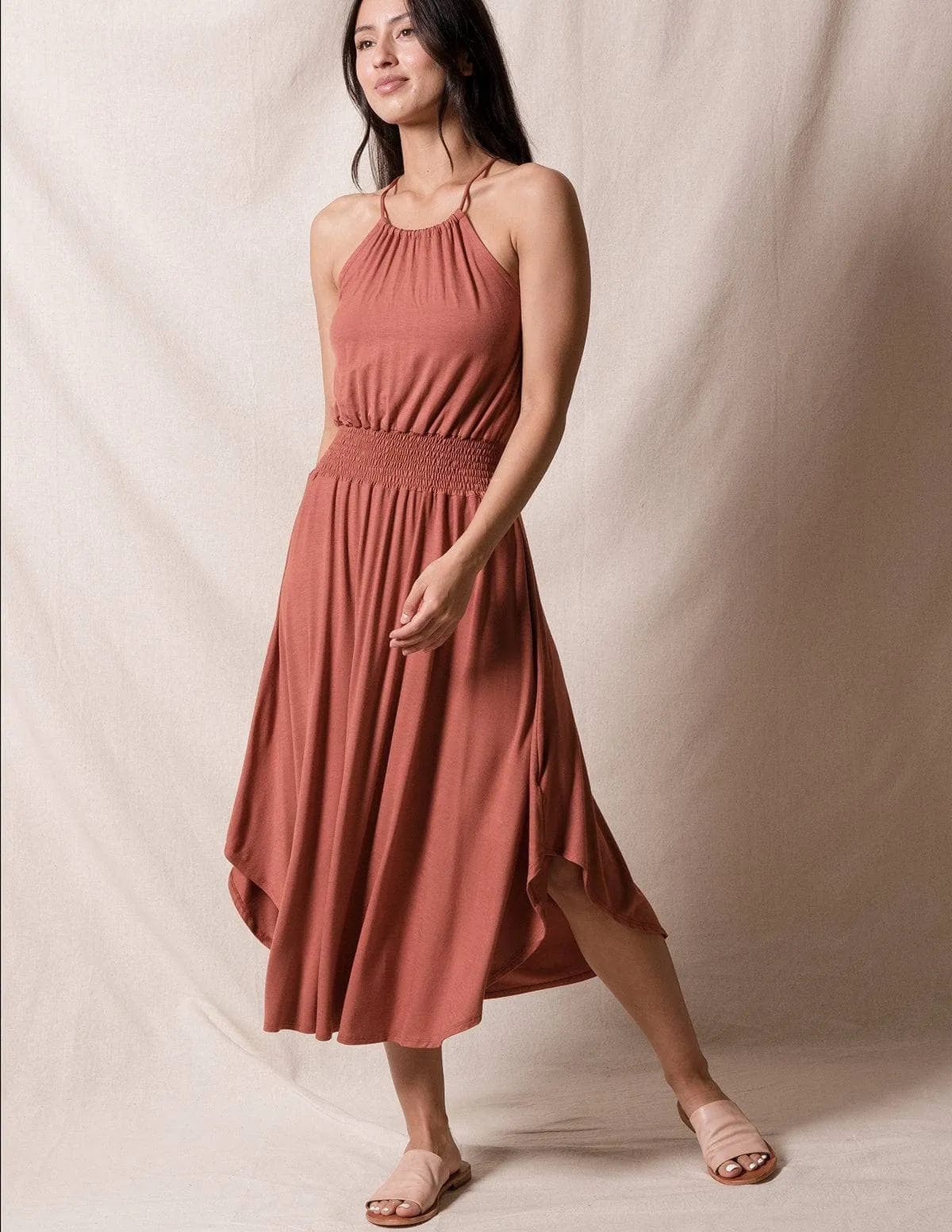 Bamboo Halter Dress - Rust - Medium Only