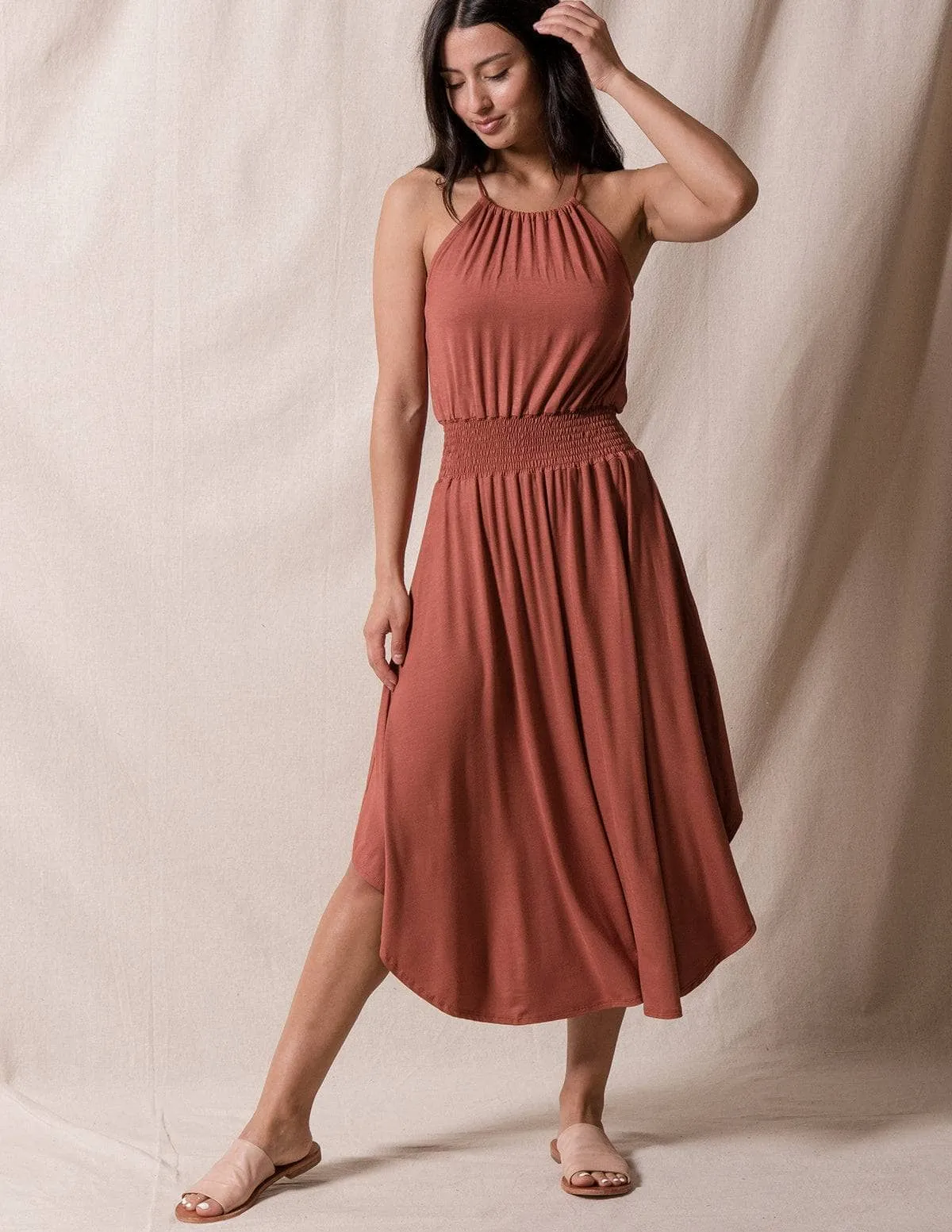 Bamboo Halter Dress - Rust - Medium Only