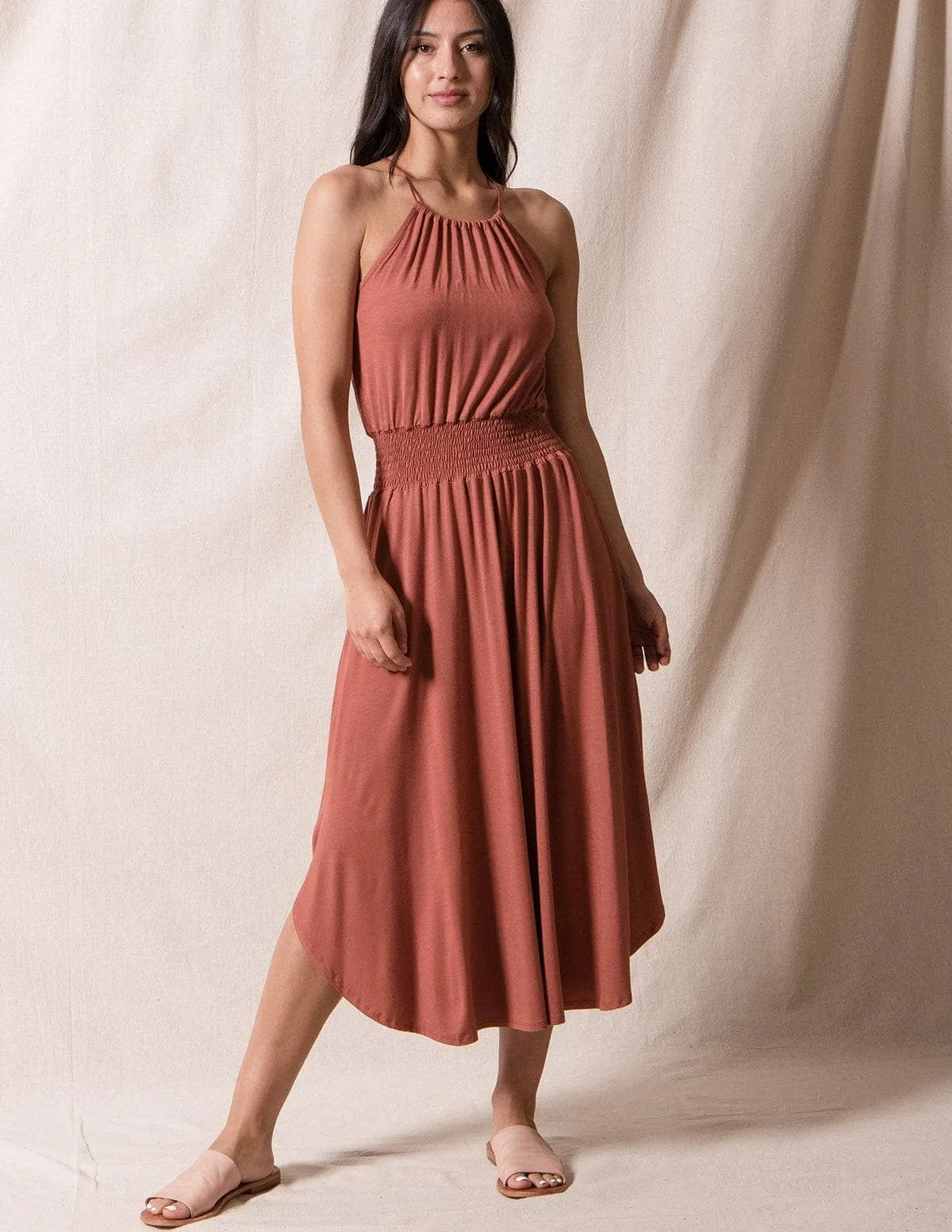 Bamboo Halter Dress - Rust - Medium Only