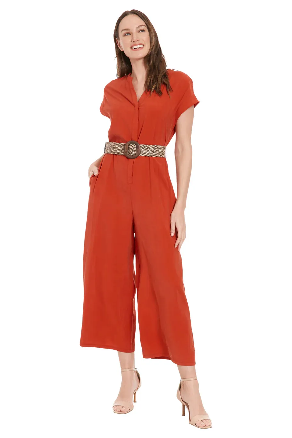 BELTED VNK ZIP FRONT JUMPSUIT