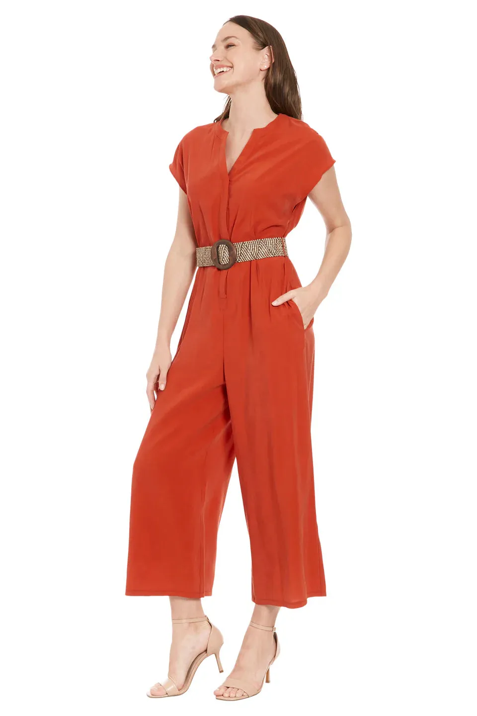 BELTED VNK ZIP FRONT JUMPSUIT