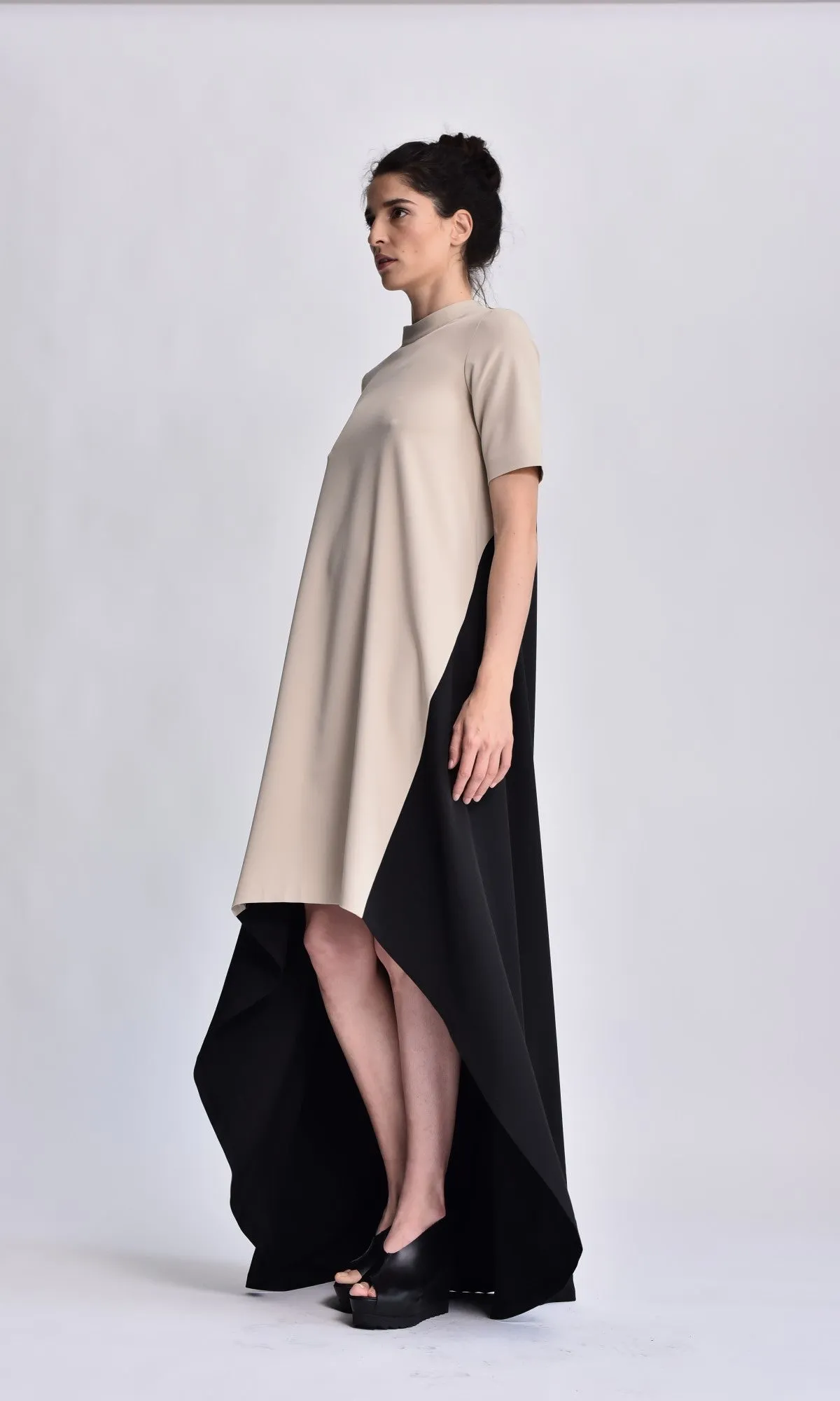 Bicolour Asymmetric Maxi Dress