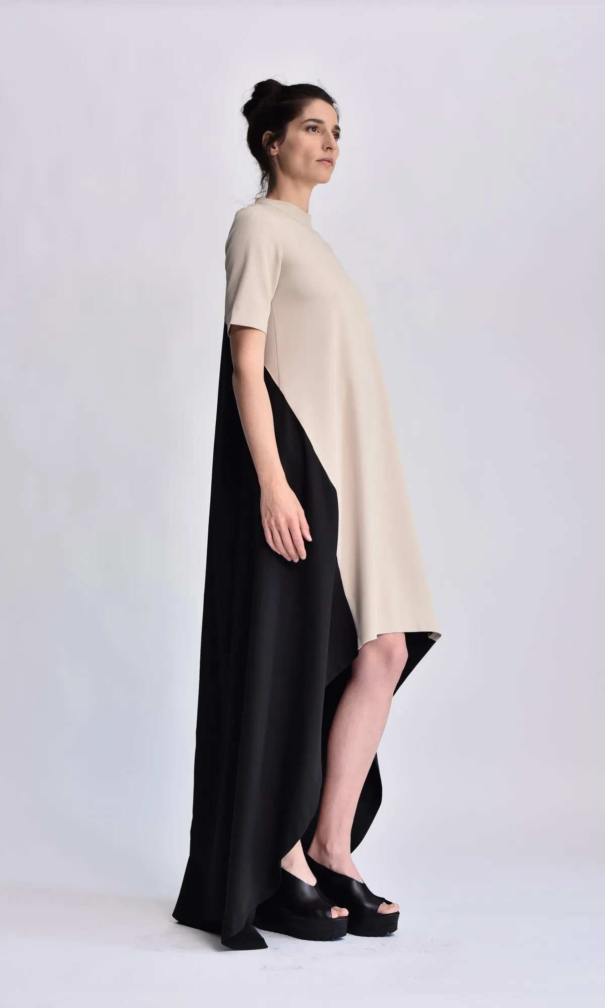 Bicolour Asymmetric Maxi Dress