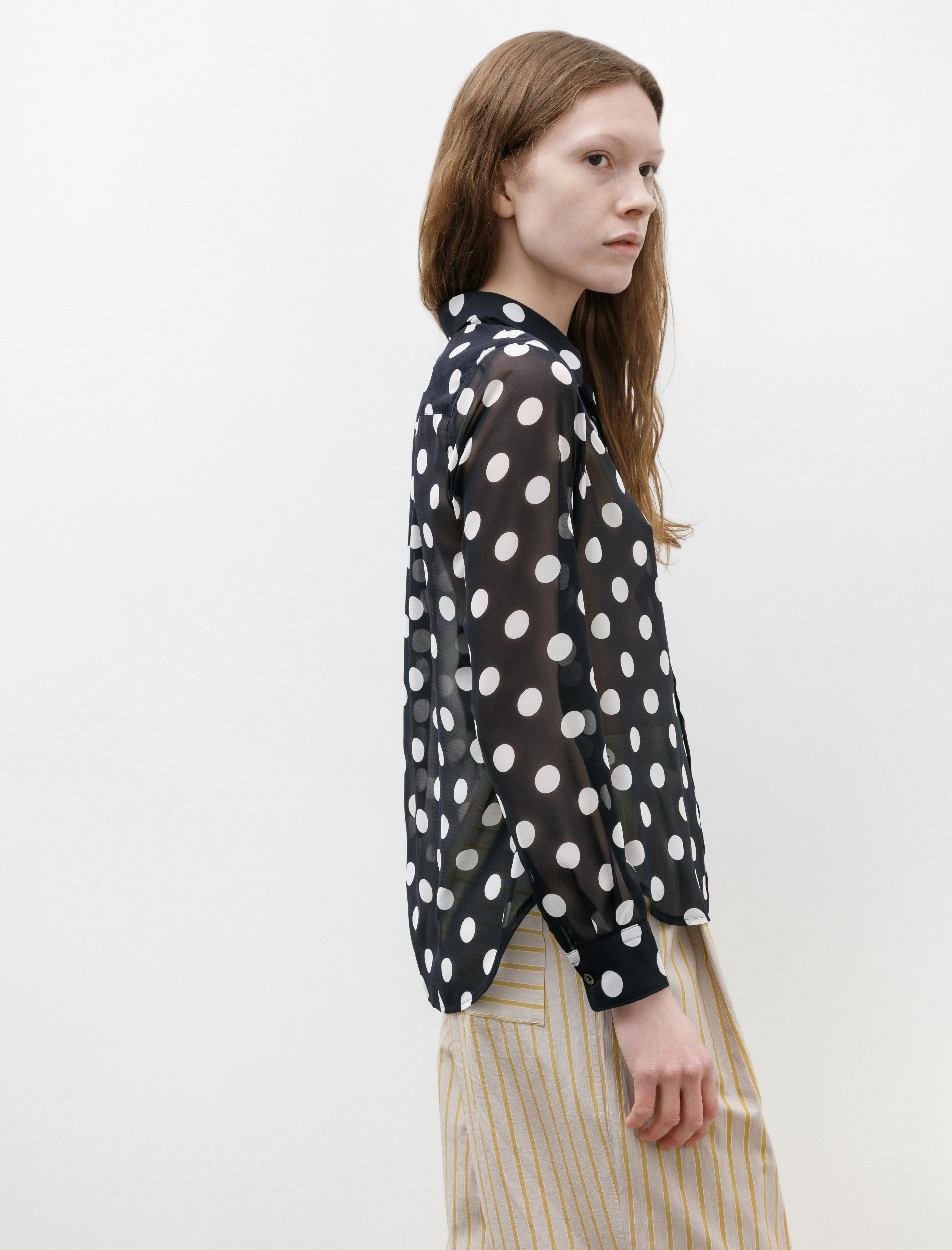 Big Dot Sheer Blouse Navy/White