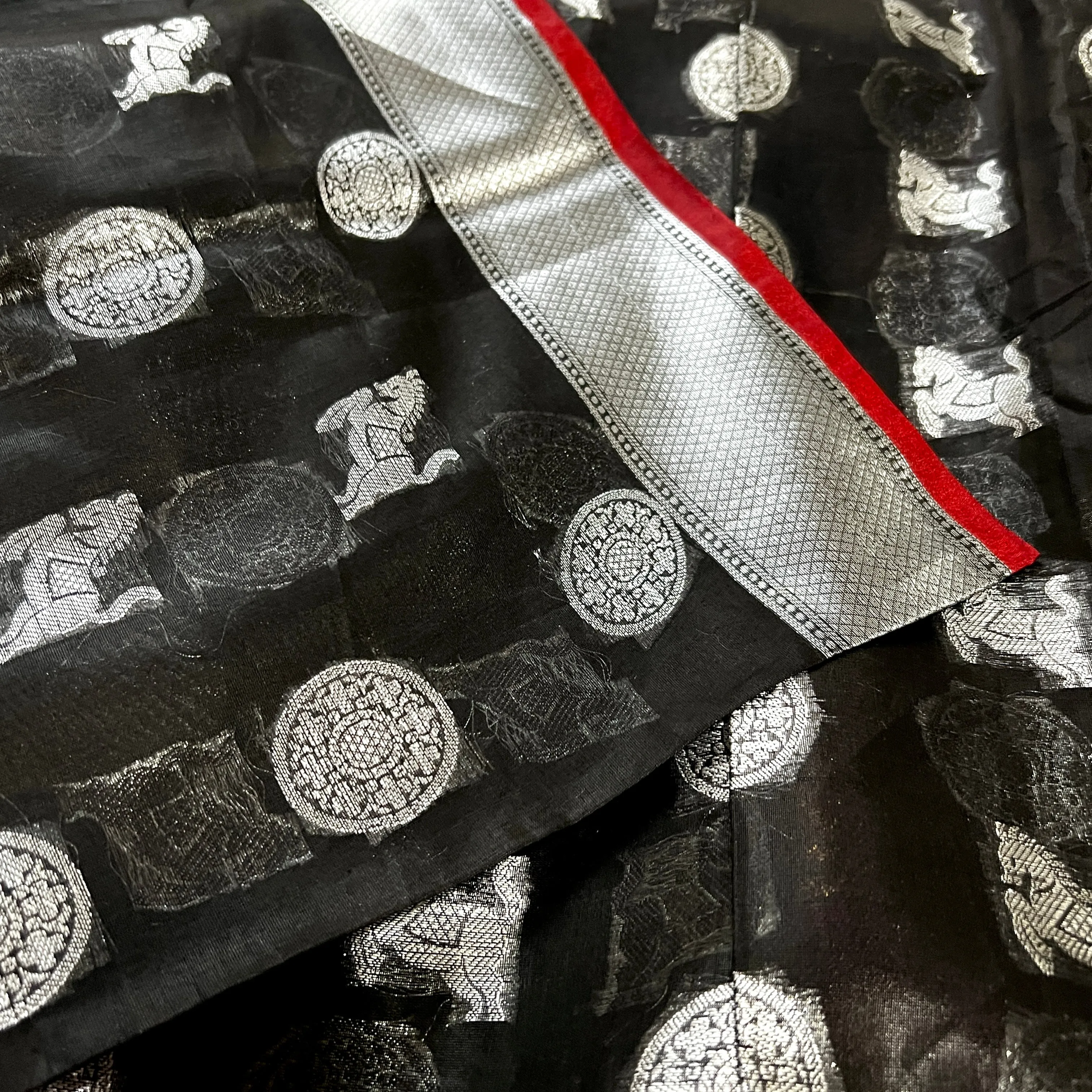 Black & Silver Soft Cotton Silk Saree with Stitched blouse