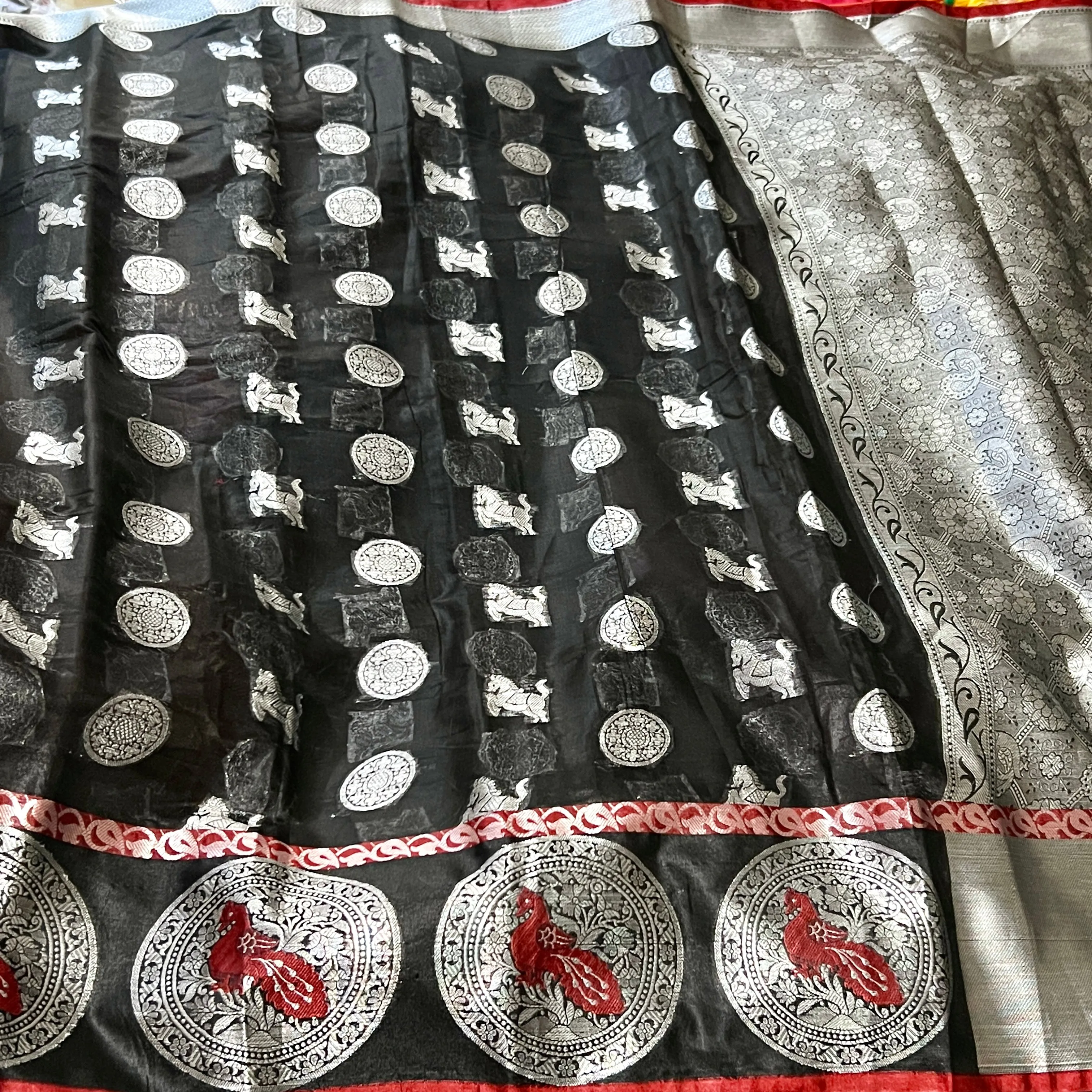 Black & Silver Soft Cotton Silk Saree with Stitched blouse