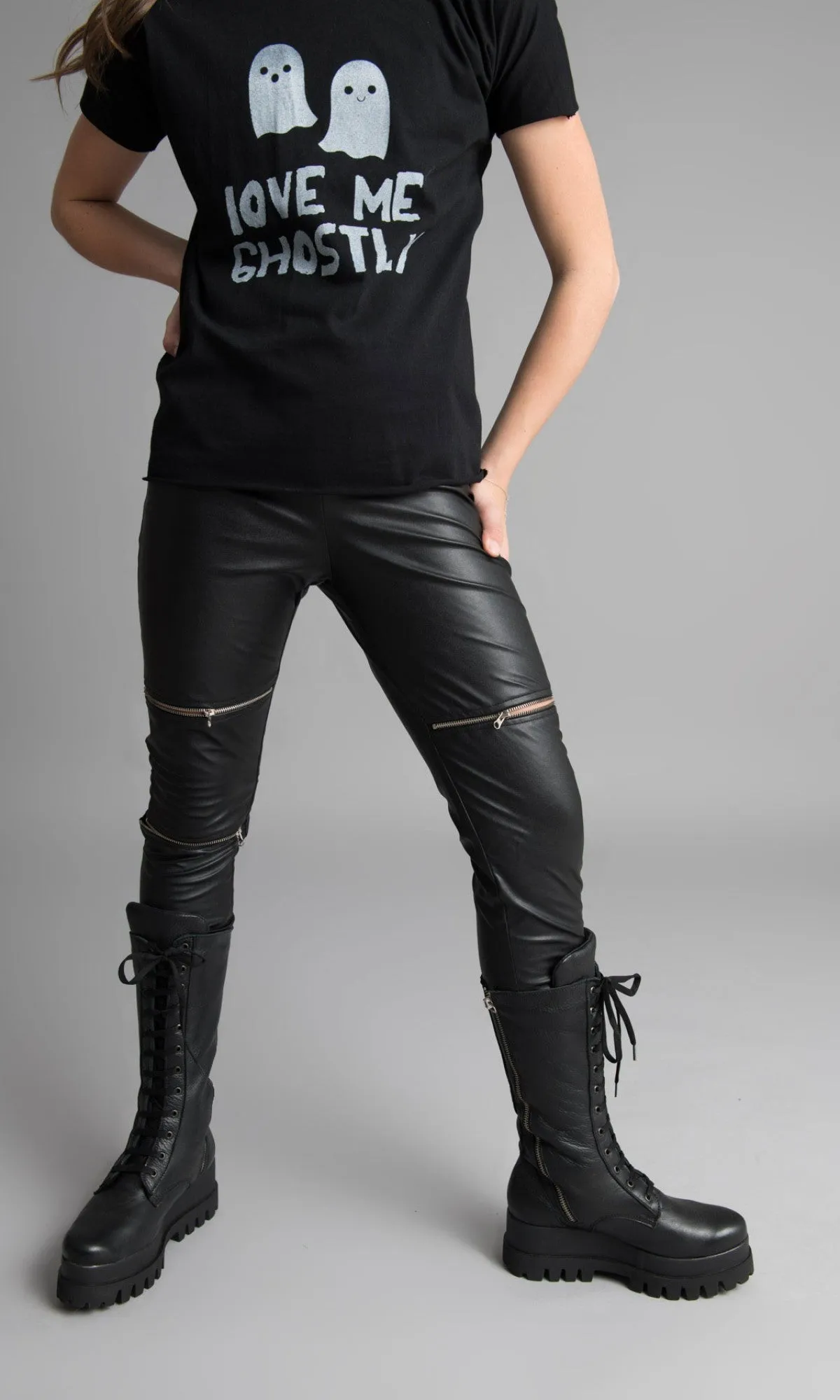 Black Faux Leather Zipper Leggings