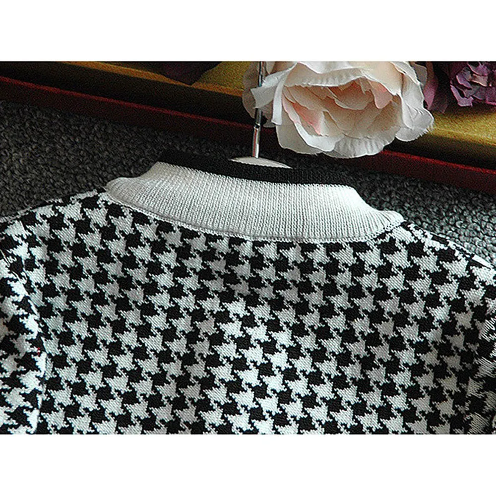 Black Houndstooth 2 pcs Cardigan & skirt Winterwear set for Girls