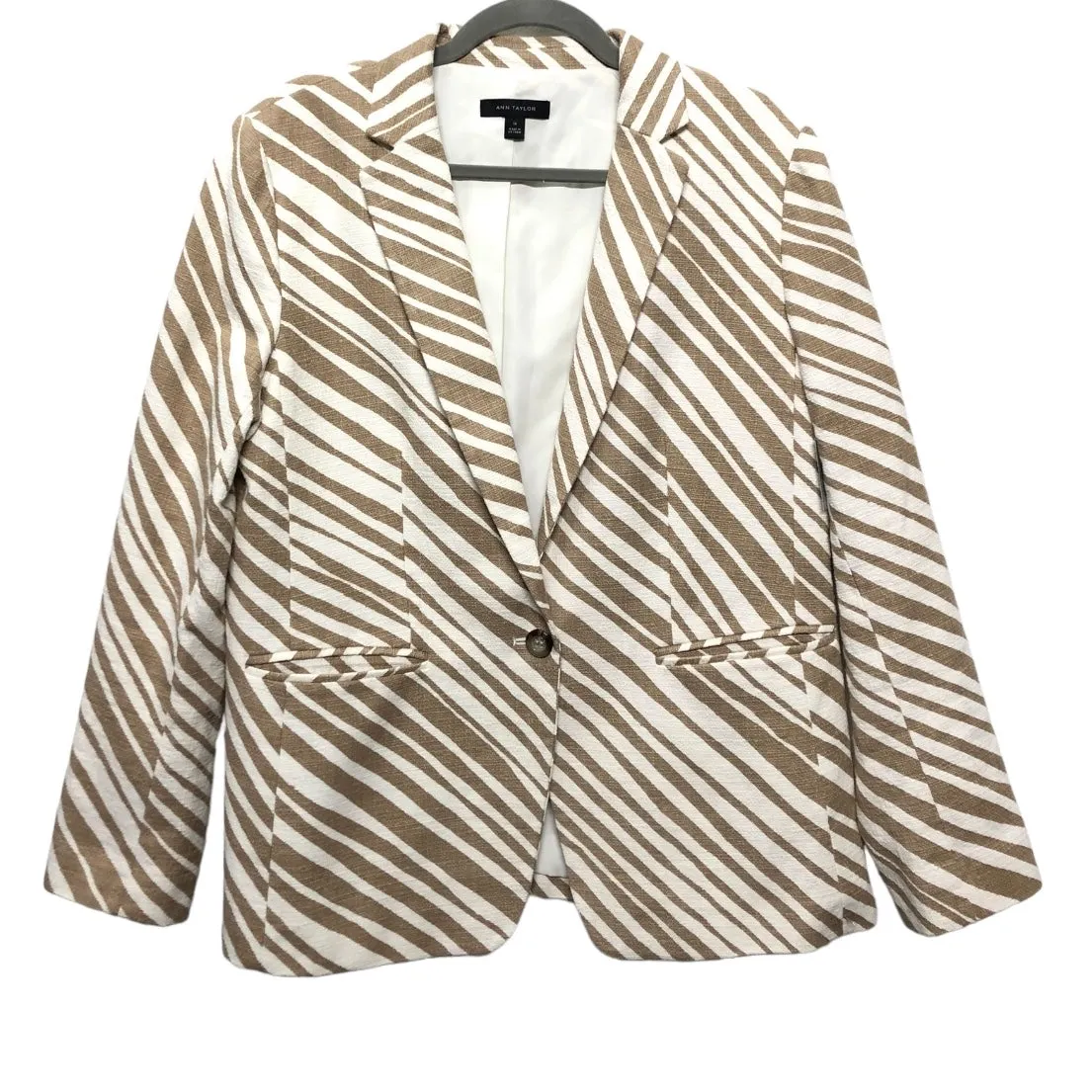 Blazer By Ann Taylor In Tan & White, Size: 14