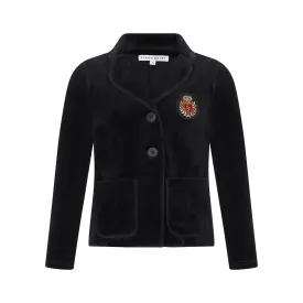 Black Velour Blazer with Embroidered Logo