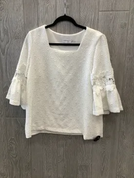 Blouse Long Sleeve By Calvin Klein In White, Size: L