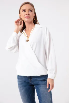 Blouse With Gold Necklace With Female Cruiser Collar