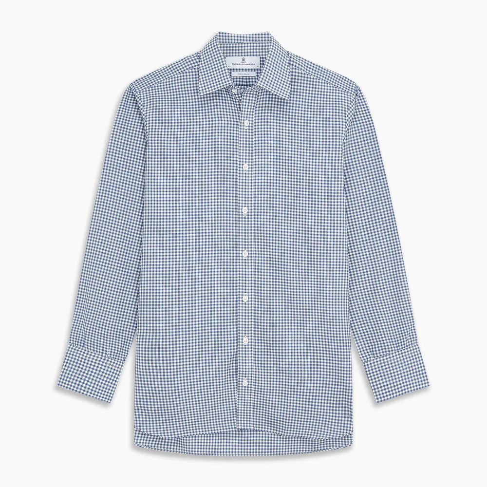 Blue Gingham Check Cotton Melange Regular Fit Mayfair Shirt