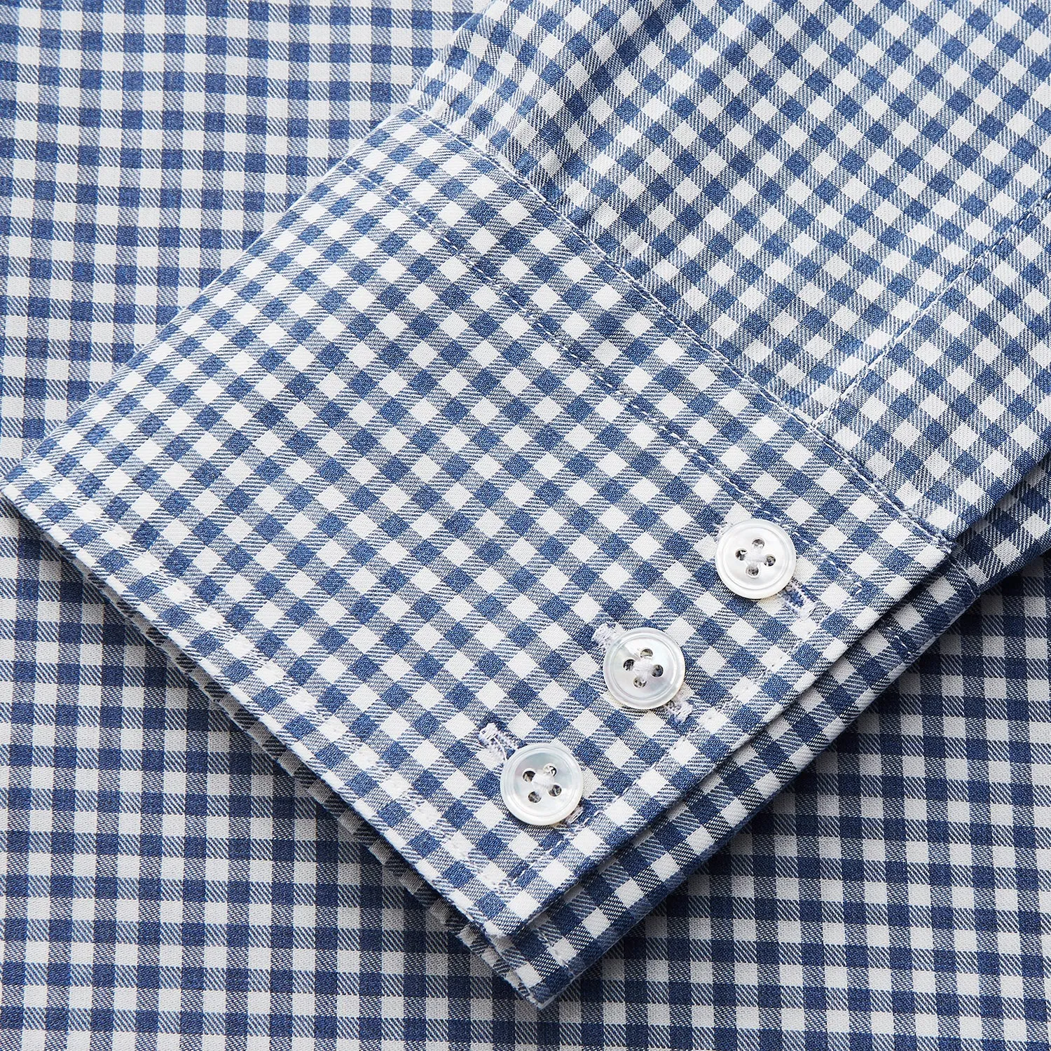 Blue Gingham Check Cotton Melange Regular Fit Mayfair Shirt