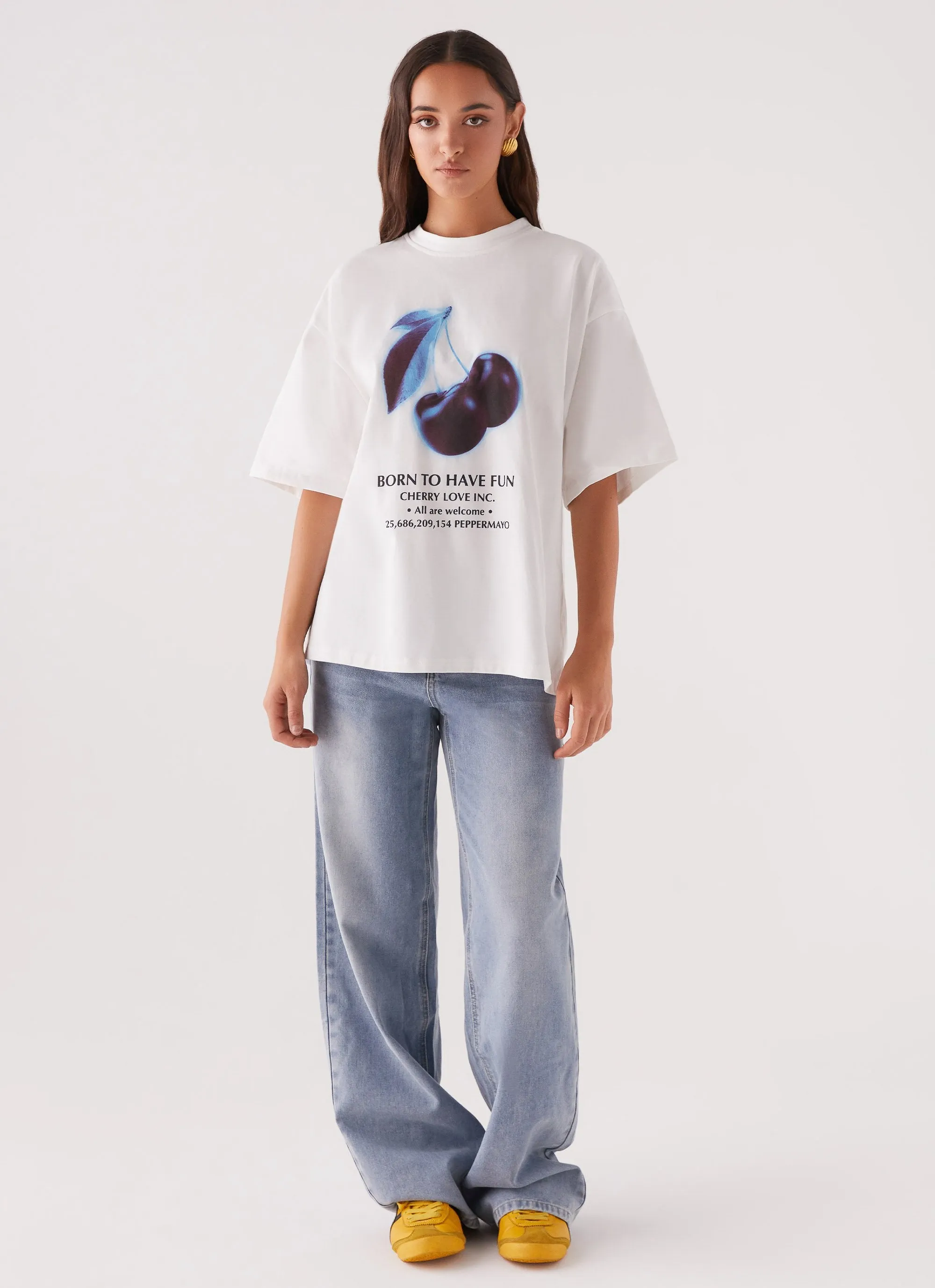 Born To Have Fun Oversized Graphic Tee - Cherry