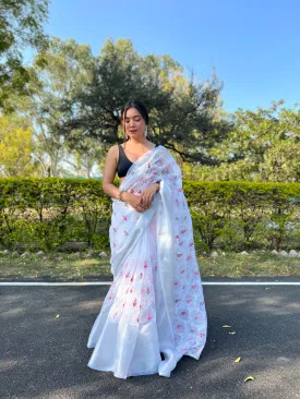 Boutique Style Saree In White