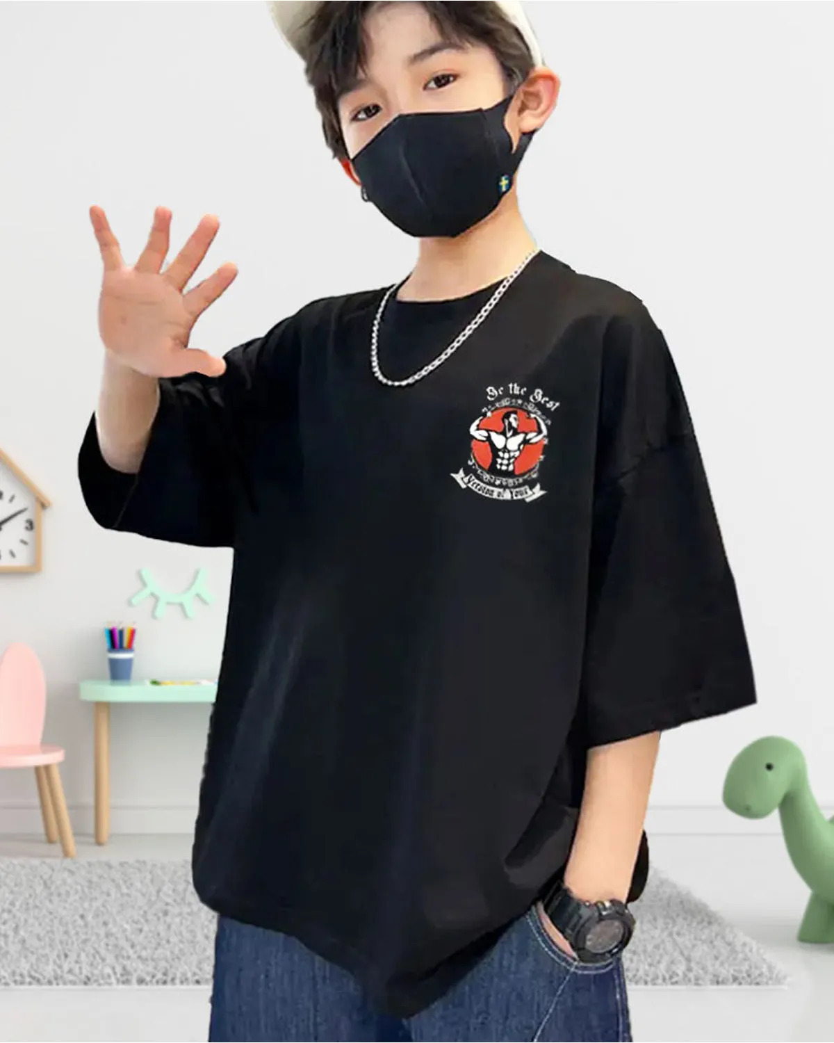 Boys Oversized Motivation Black T-Shirt