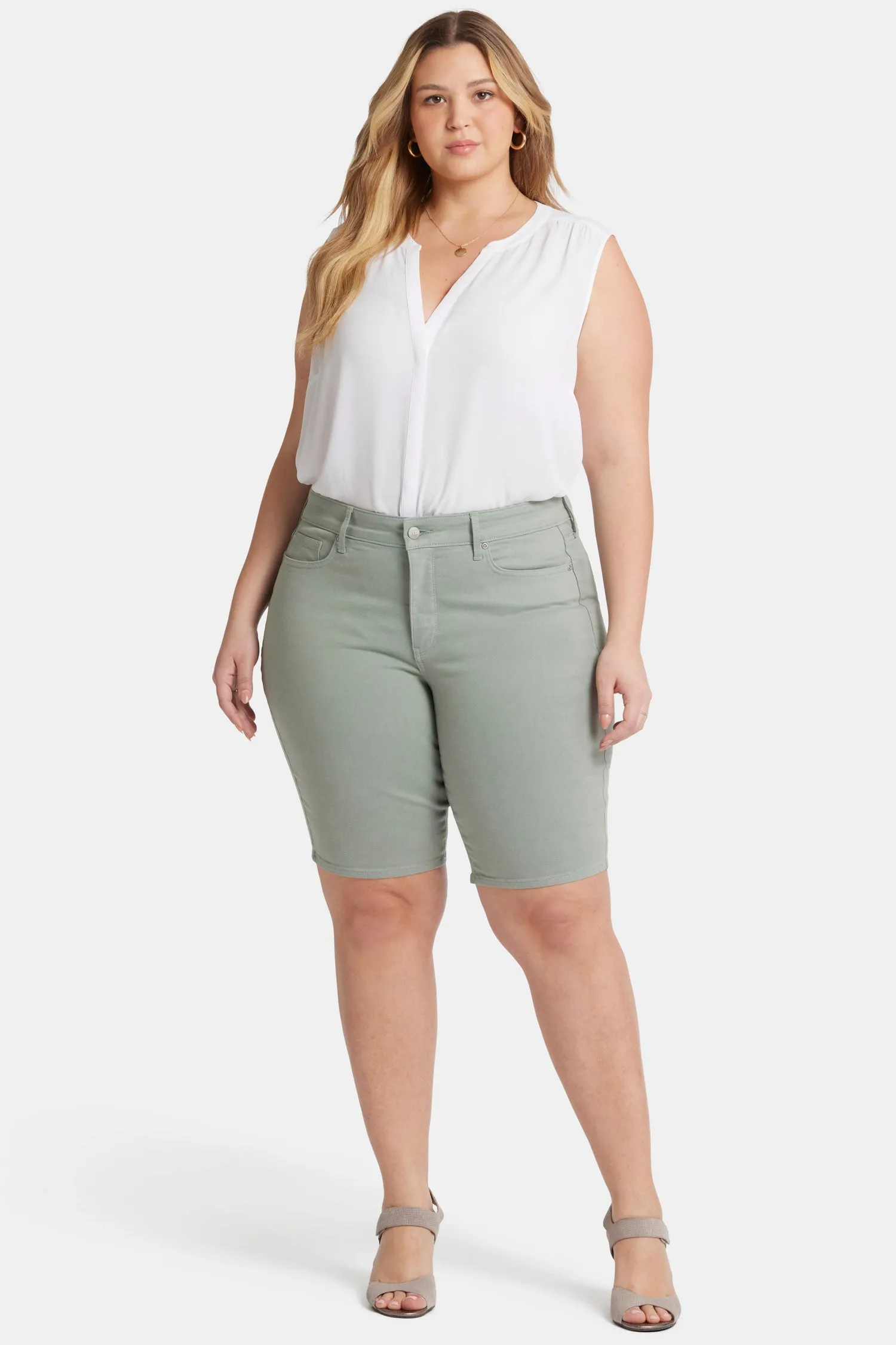 Briella 11 Inch Denim Shorts In Plus Size - Lily Pad