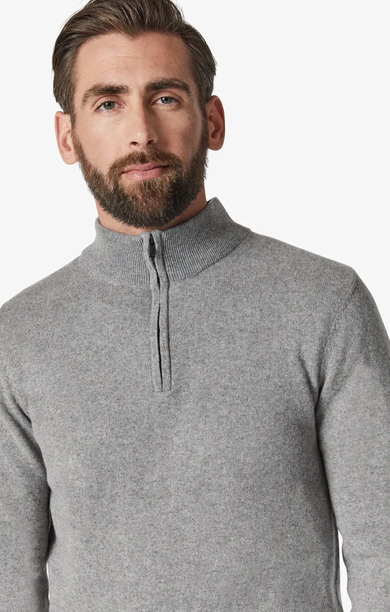 Cashmere Quarter Zip Sweater In Grey Melange