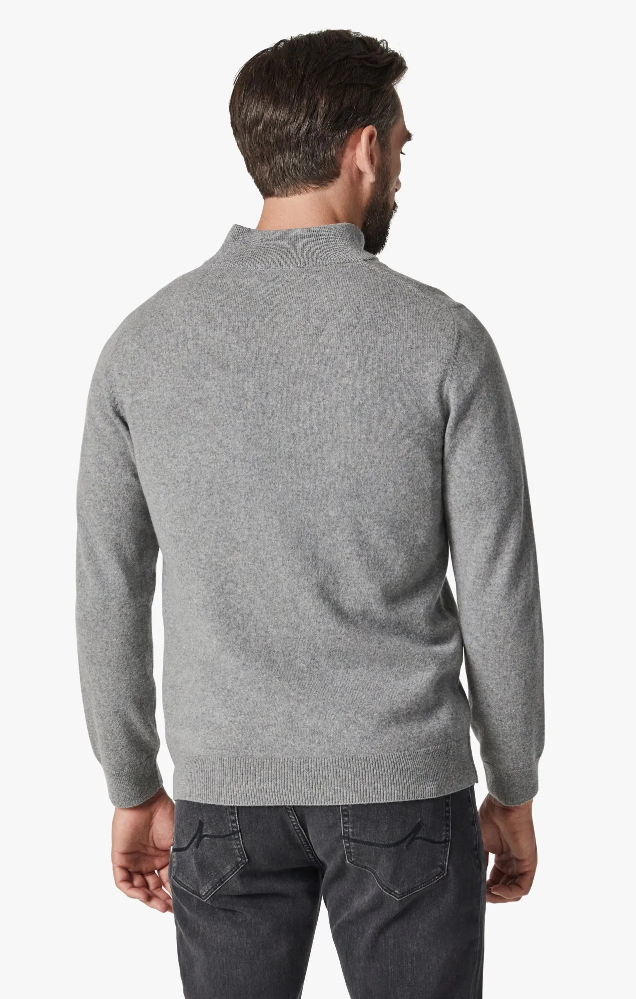 Cashmere Quarter Zip Sweater In Grey Melange