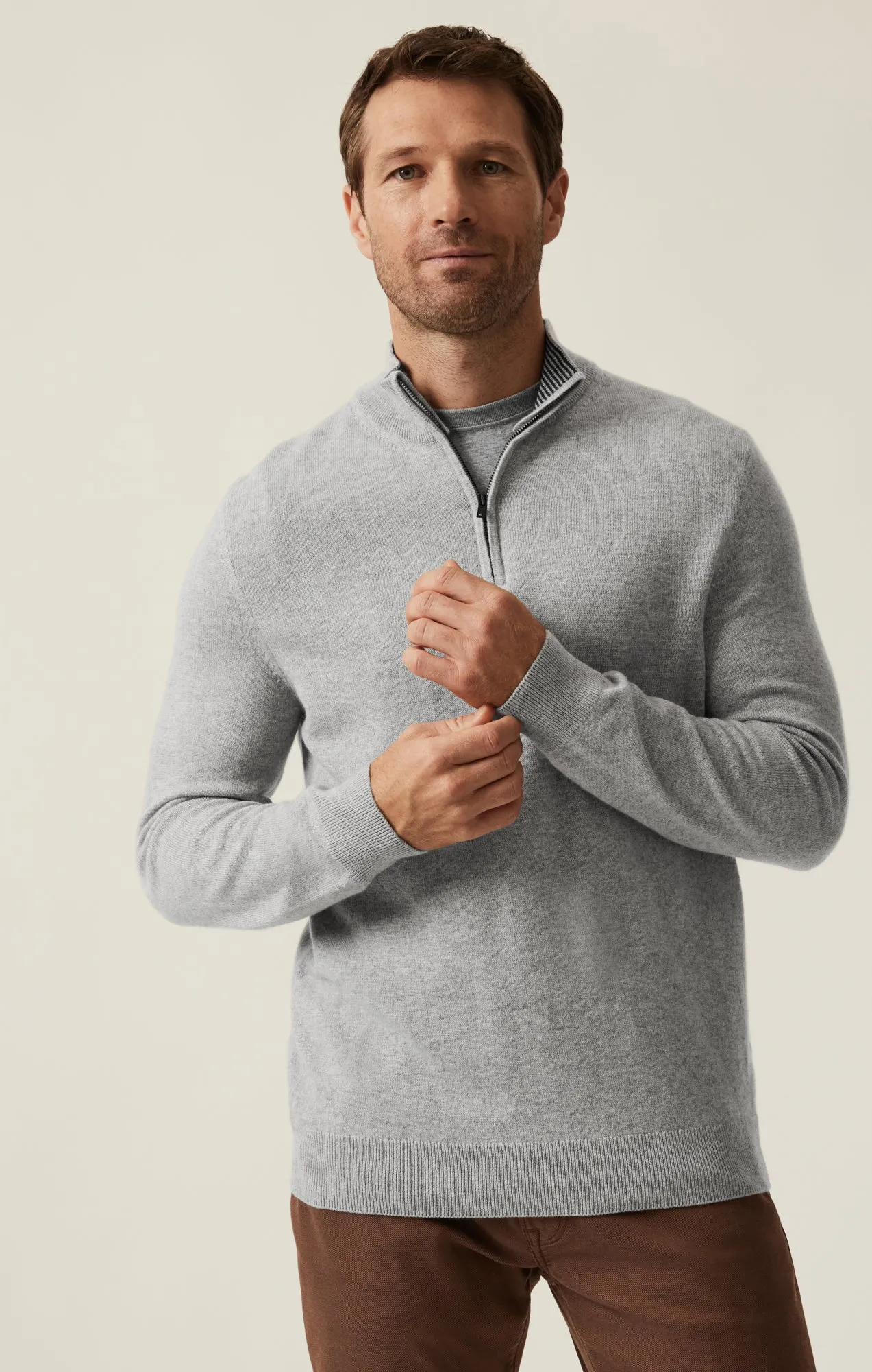 Cashmere Quarter Zip Sweater In Grey Melange