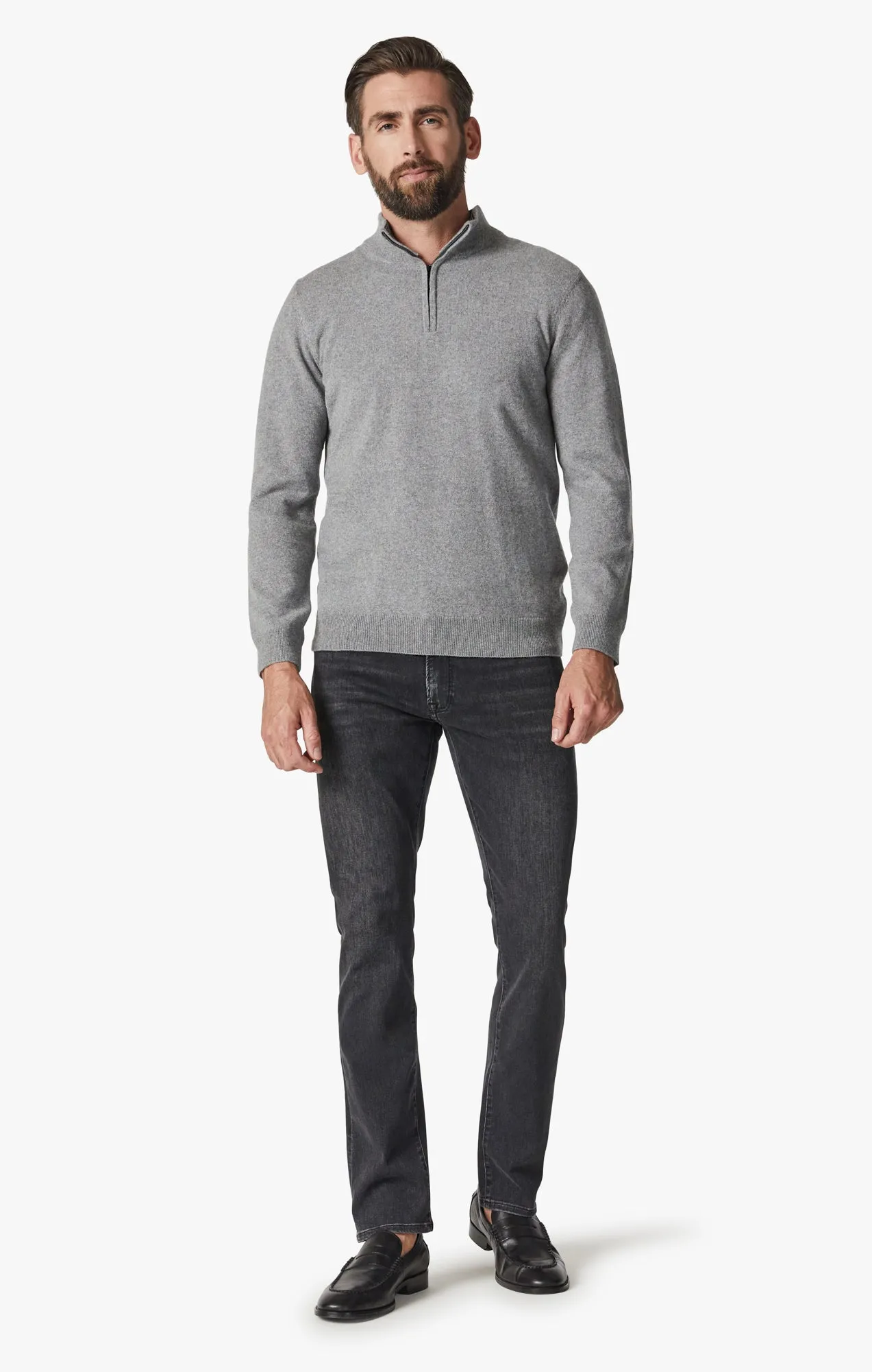 Cashmere Quarter Zip Sweater In Grey Melange