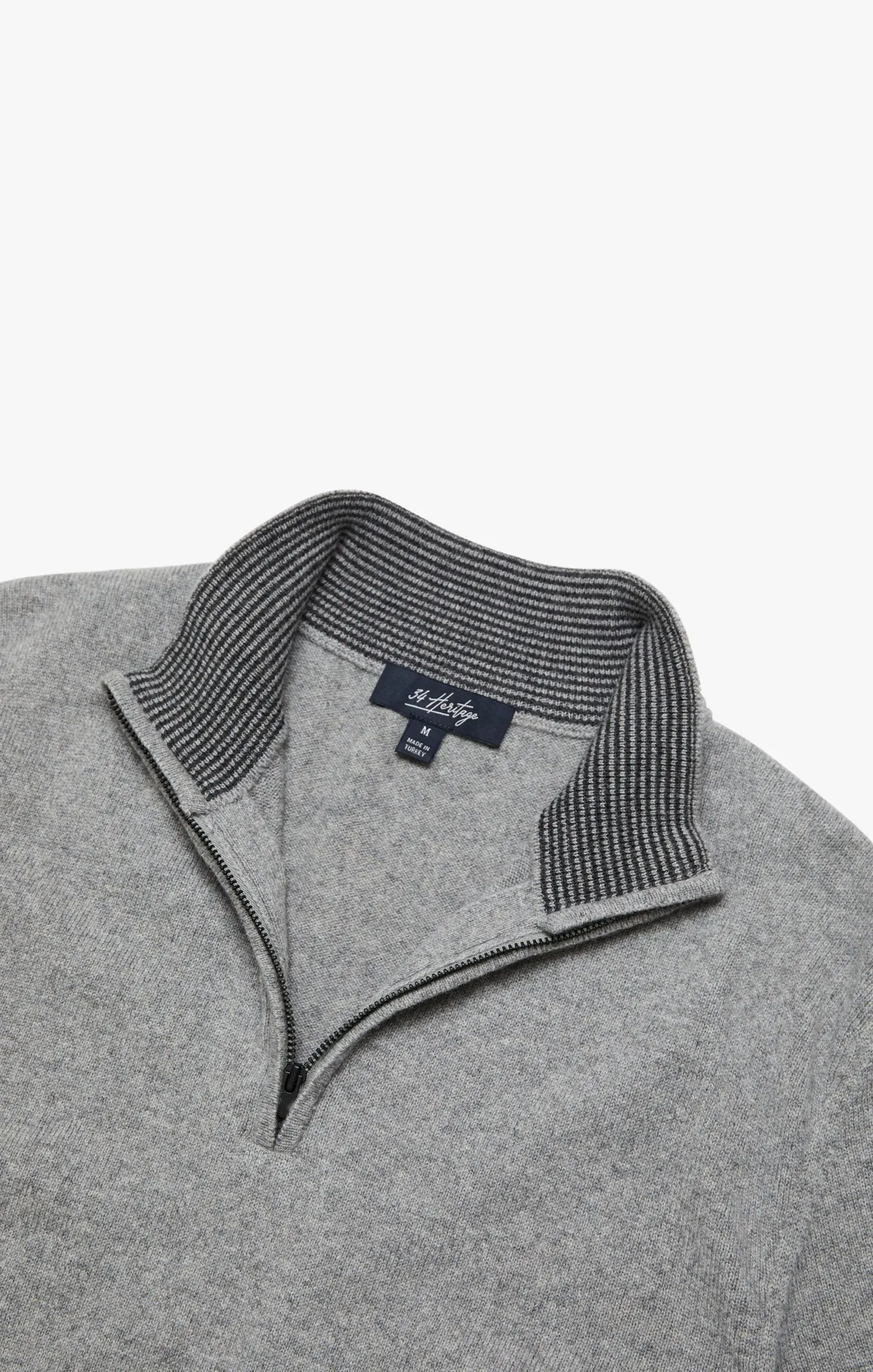 Cashmere Quarter Zip Sweater In Grey Melange