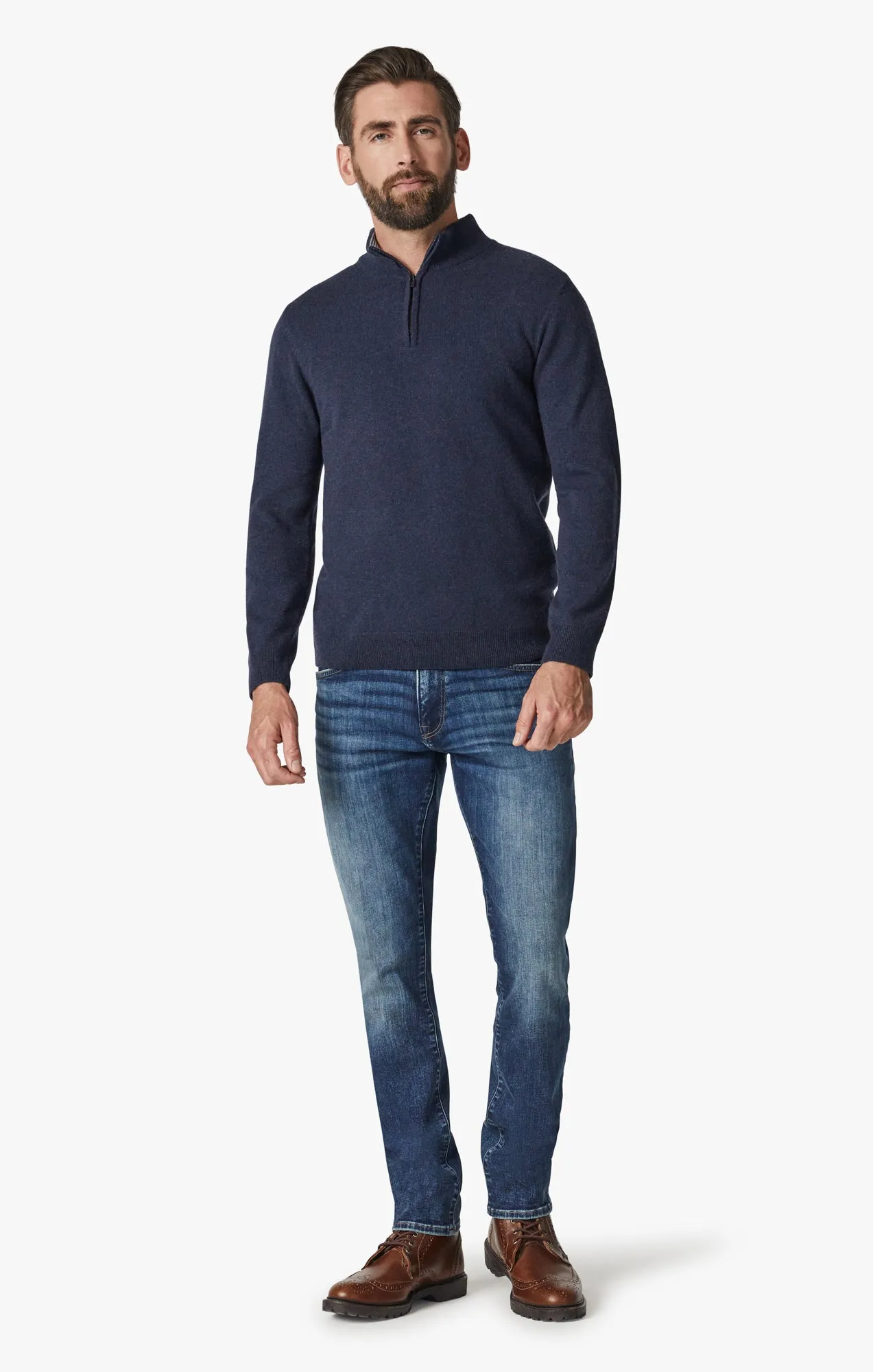 Cashmere Quarter Zip Sweater In Navy