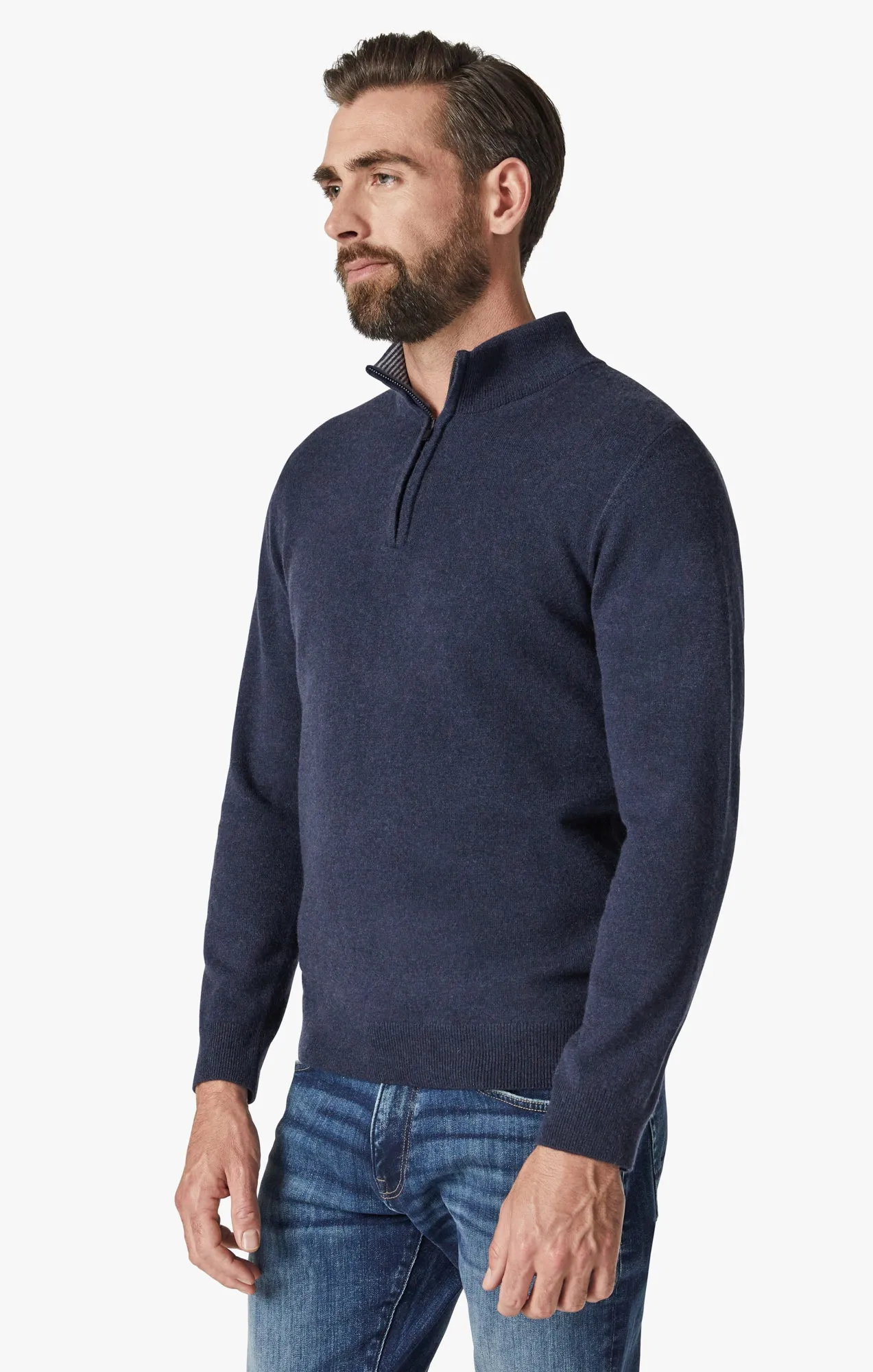 Cashmere Quarter Zip Sweater In Navy