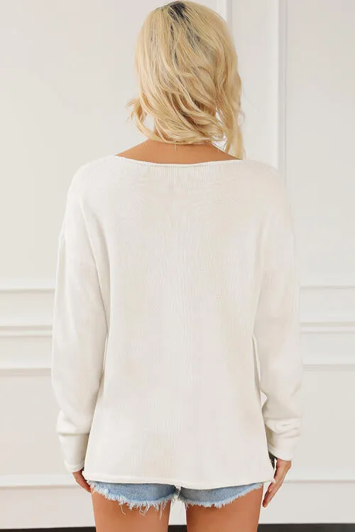 CHAMPAGNE PLEASE Long Sleeve Slit Sweater