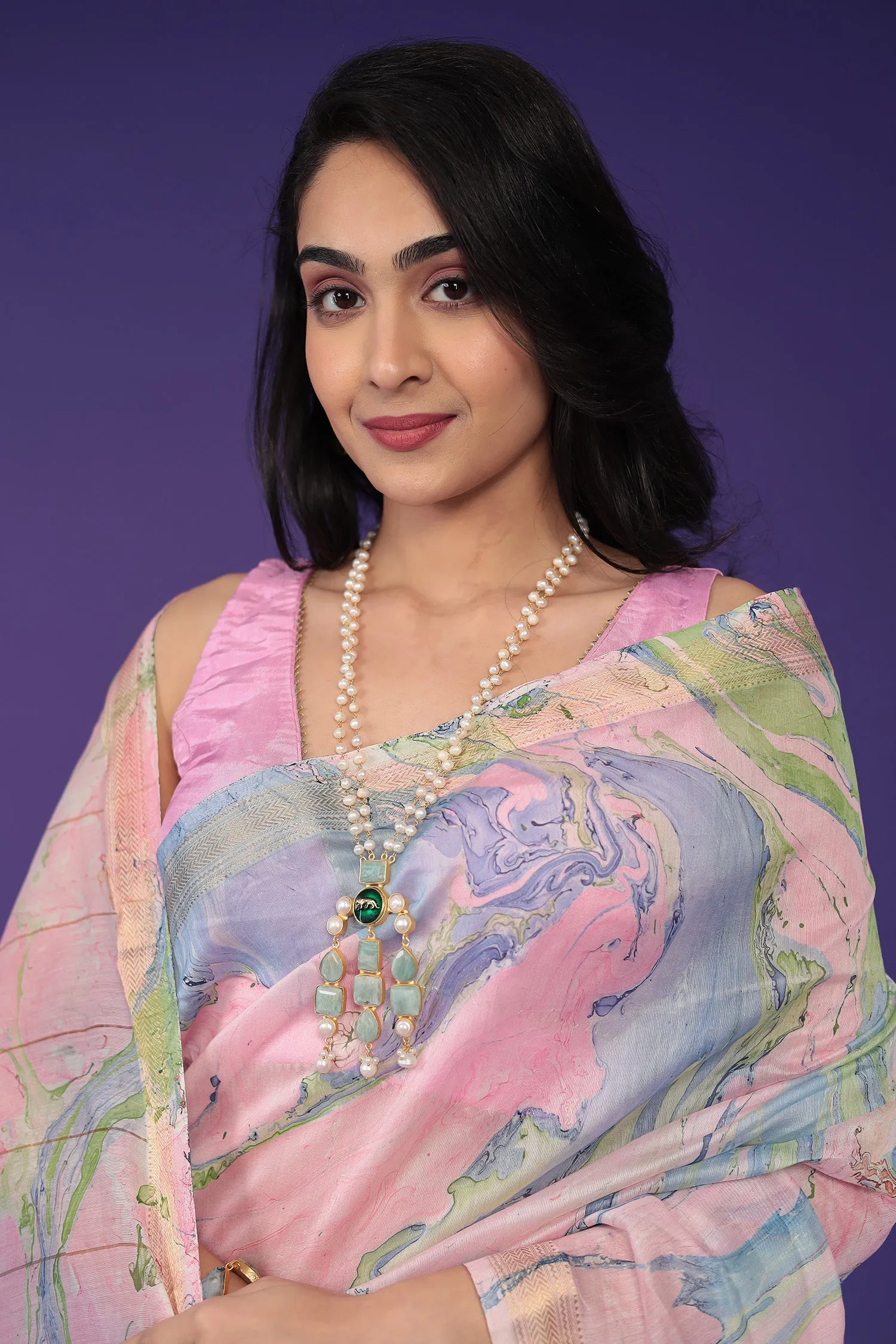 Chanderi Saree with Marble Print