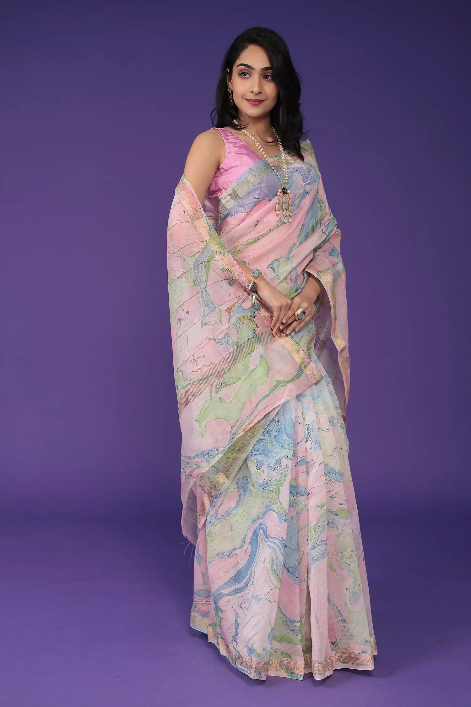 Chanderi Saree with Marble Print