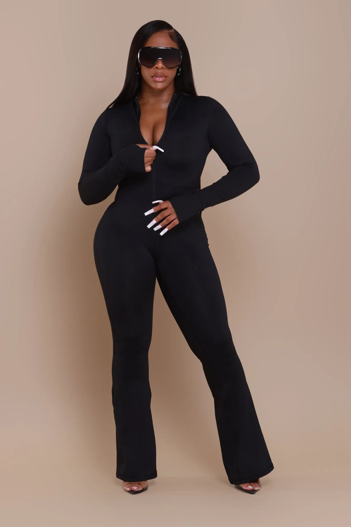 Code Black NUW Zip Up Flare Jumpsuit - Black