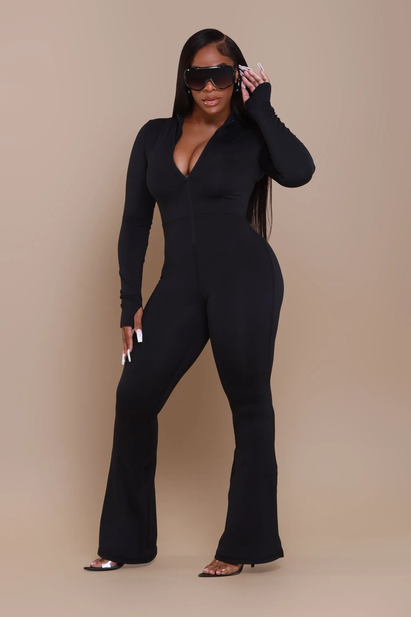 Code Black NUW Zip Up Flare Jumpsuit - Black