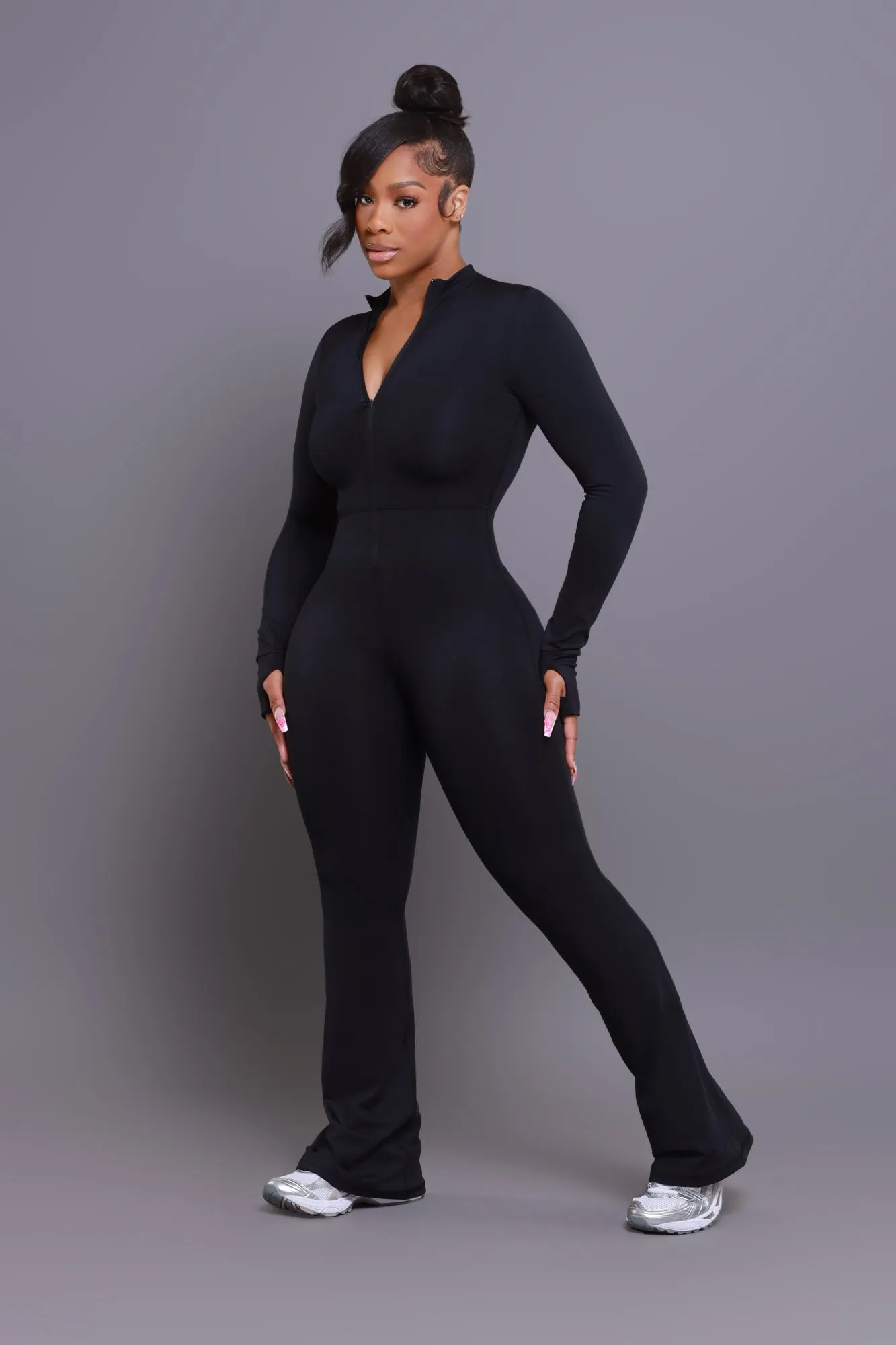 Code Black NUW Zip Up Flare Jumpsuit - Black