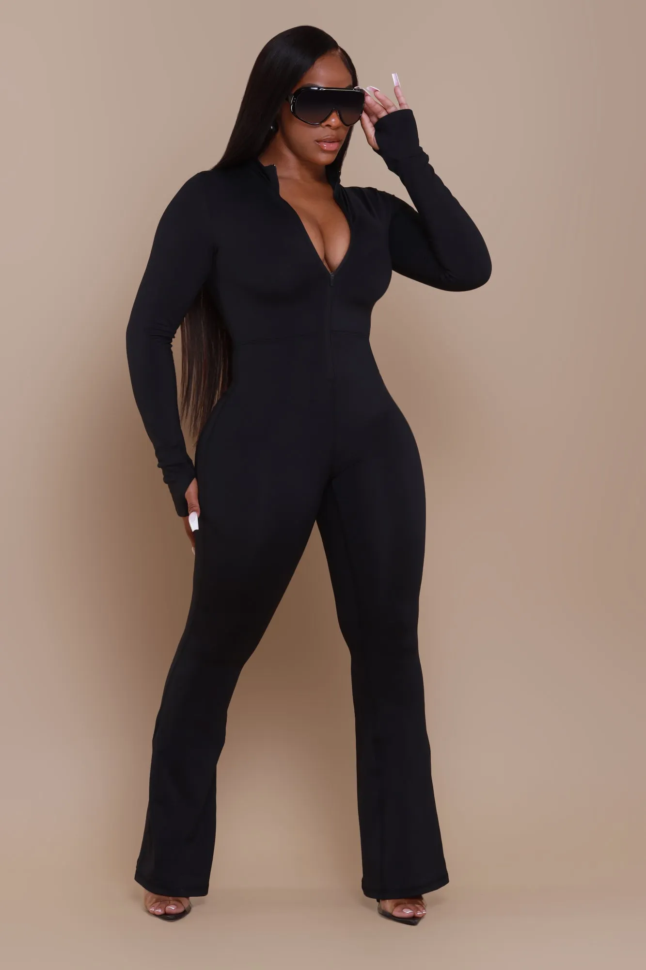 Code Black NUW Zip Up Flare Jumpsuit - Black