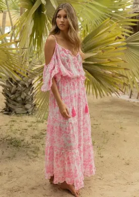 Cold Shoulder Maxi Dress Karena in Pink Print