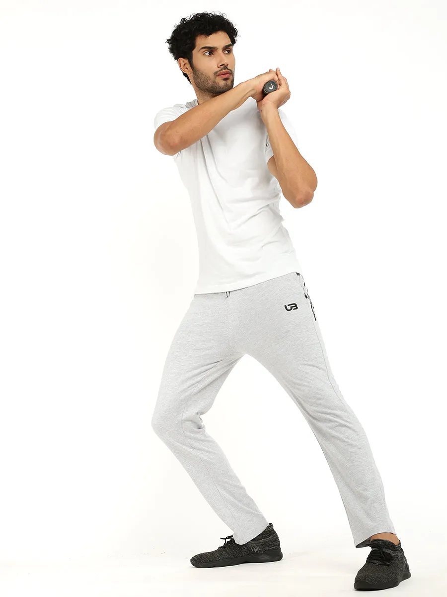 Combed Cotton Grey Melange Regular Fit Trackpants with Pockets