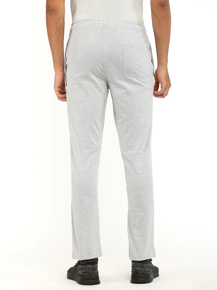 Combed Cotton Grey Melange Regular Fit Trackpants with Pockets