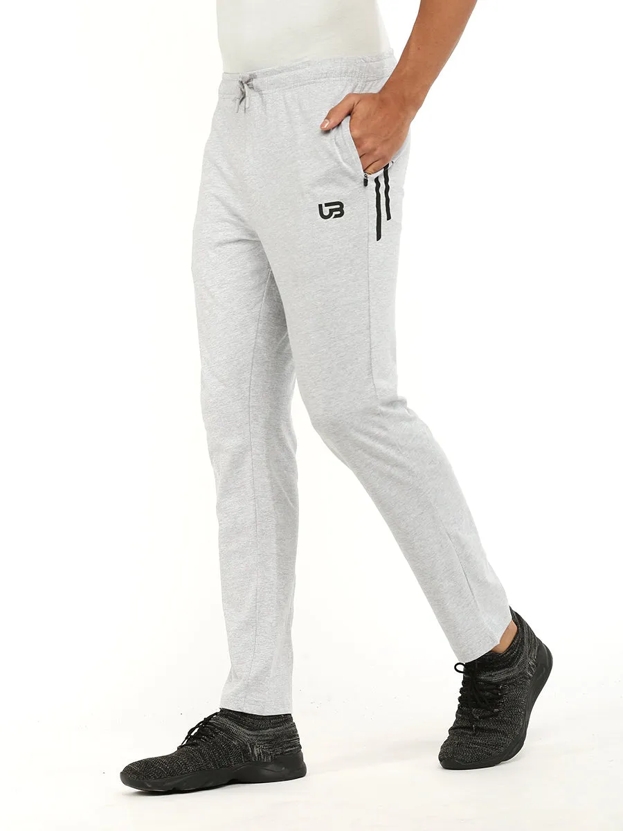 Combed Cotton Grey Melange Regular Fit Trackpants with Pockets