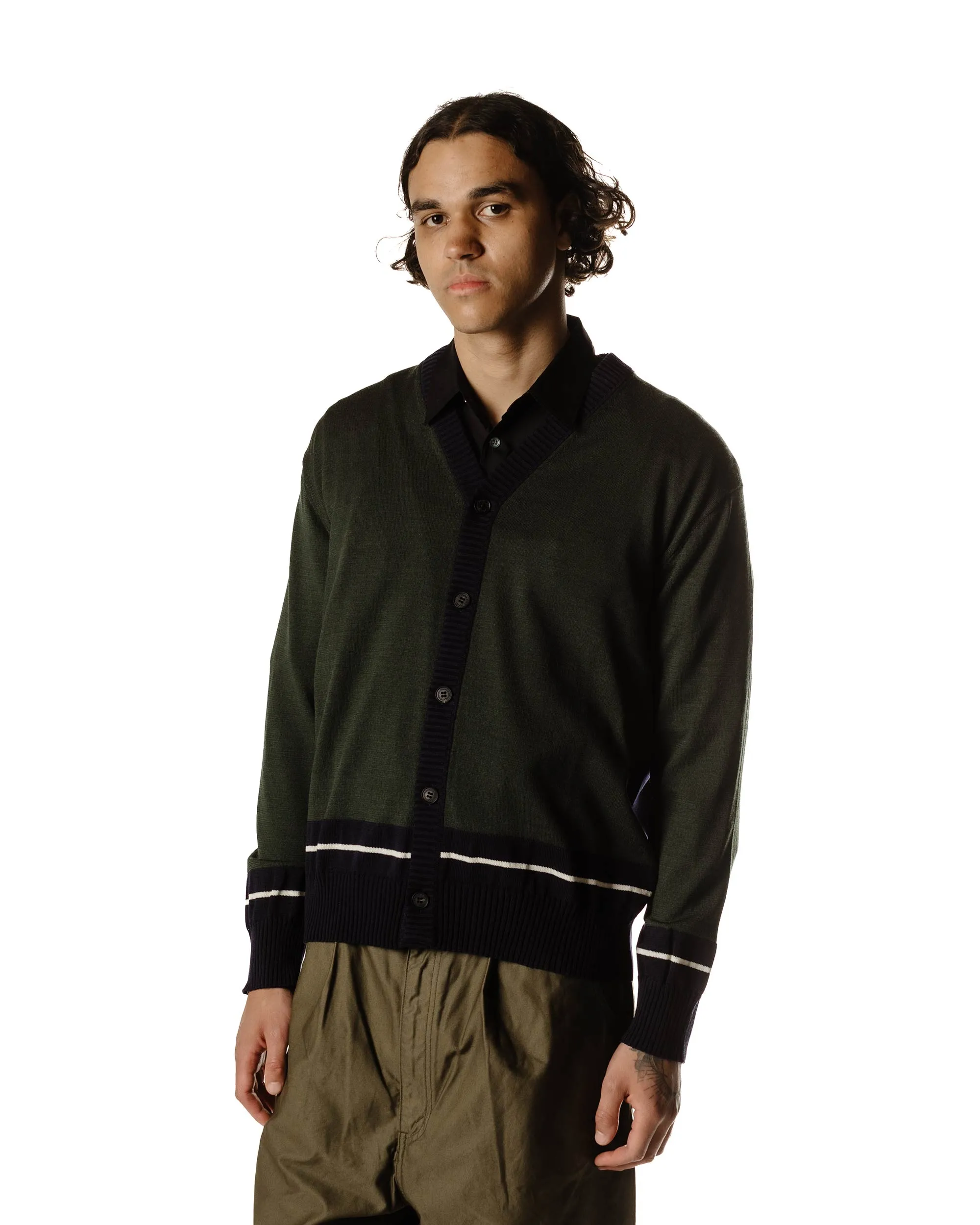 Mens Contrast Cardigan - Navy/Khaki/White | Comme des Garçons HOMME Collection