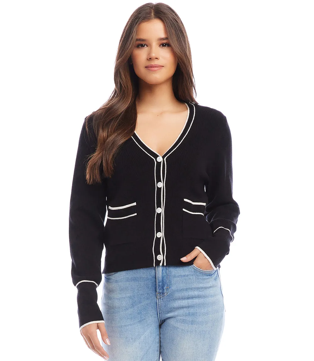 Elegant Cardigan with Contrast Trim Detail